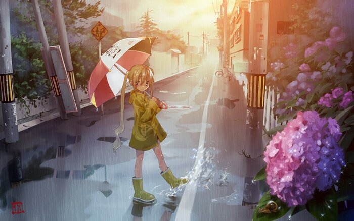 Аниме-картинки на тему "Дождь" (37 шт.)
